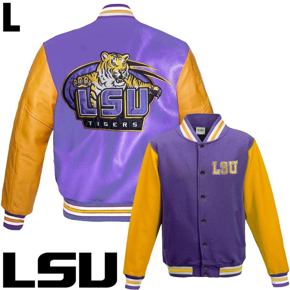 NWOT LSU Purple Gold Wool Blend Soft Shell Varsity Jacket LARGE